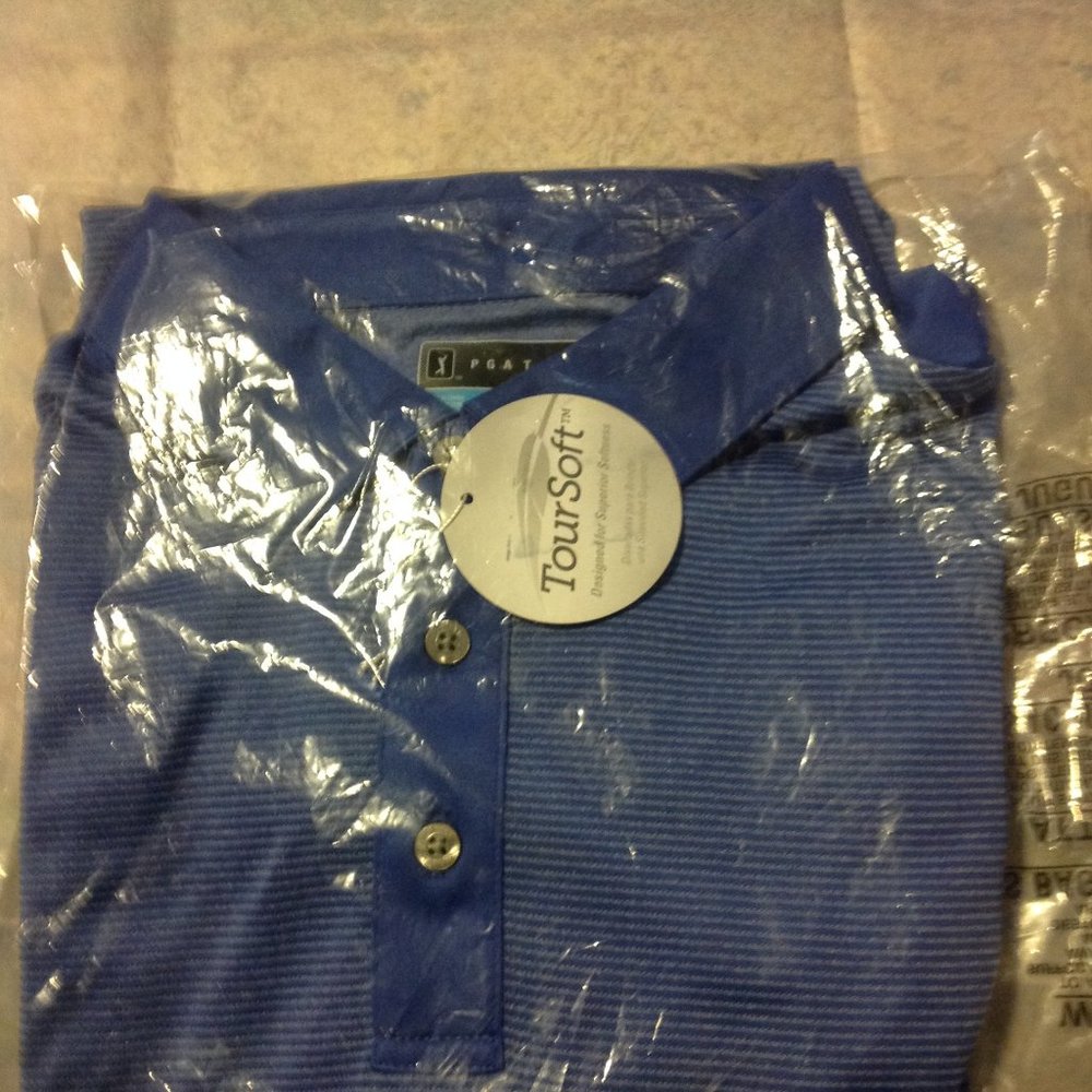 PGA Tour Men's Large Short Sleeve 3 Button Performance Polo Shirt New with Tags